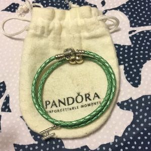 Pandora Green Double Braided Leather bracelet